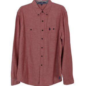 U.S. Polo ASSN | Men's Red Cotton Long Sleeve Button-up Shirt | Size L